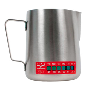 Thermomeeter Attento -Espresso Gear roostevabast terasest piimakann sisseehitatud temperatuuriindikaatoriga espressoks.